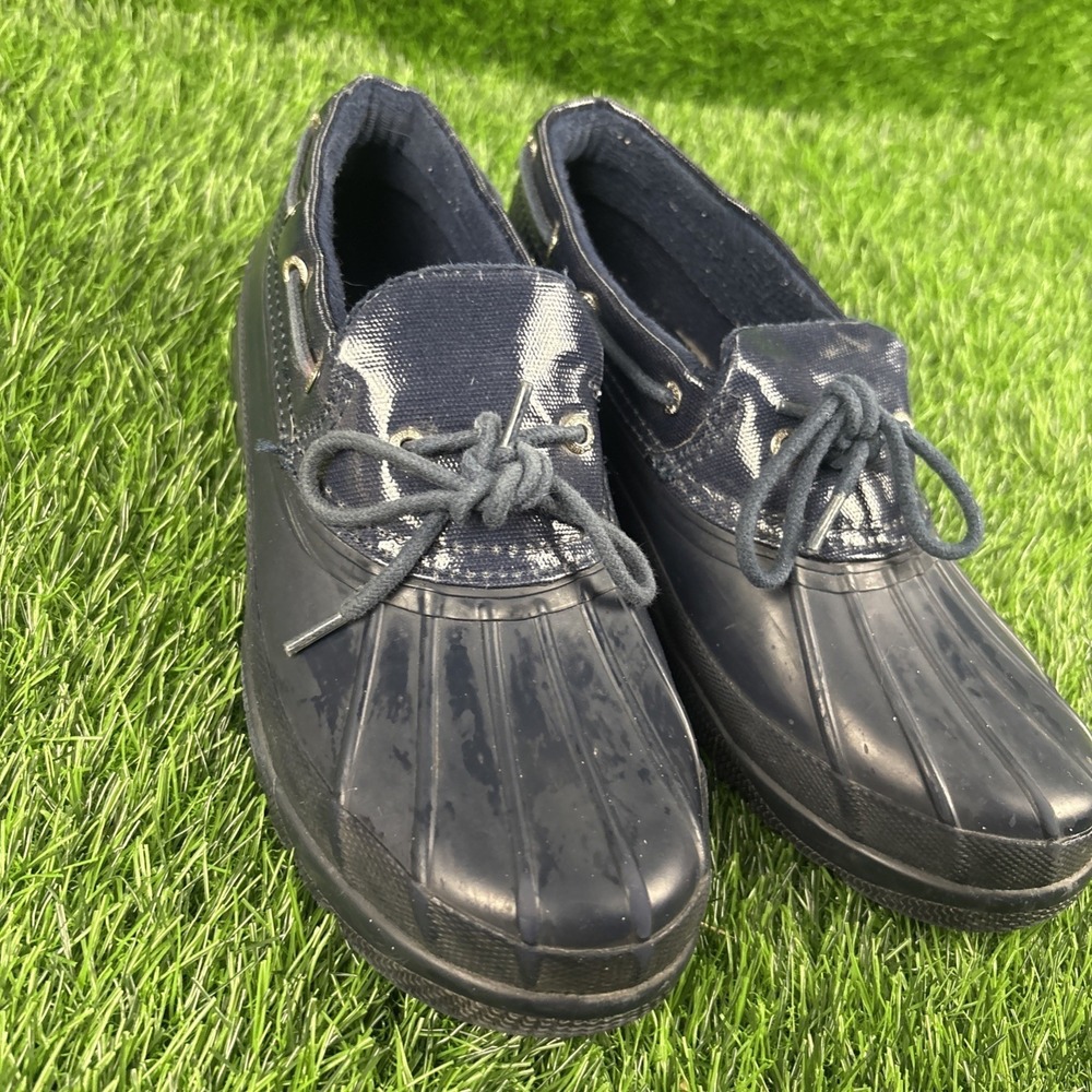 Sperry Top Sider Waterproof Rain Boots Women's 8.5 Duckling Dark Blue Rubber